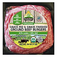 SunFed Ranch Beef Ground Beef Patties 85% Lean 15% Fat Grass Fed Organic - 16 Oz - Image 1