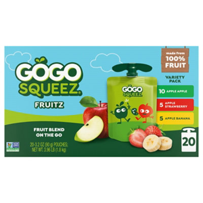 GoGo squeeZ Applesauce, Variety Apple Banana Strawberry - 20 - 3.2 Oz