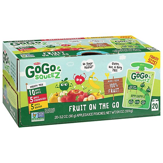 GoGo squeeZ Applesauce, Variety Apple Banana Strawberry - 20 - 3.2 Oz