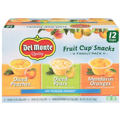 Del Monte Fruit Cup Snacks Diced Peaches Diced Pears Mandarin Oranges Family Pack - 12 Count