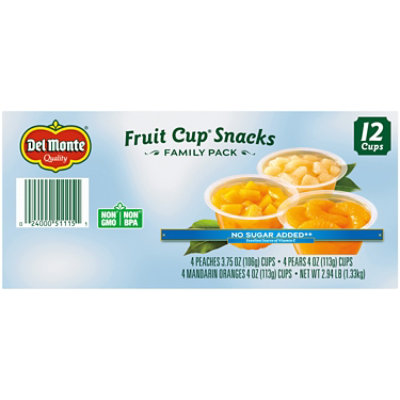 Del Monte Fruit Cup Snacks Diced Peaches Diced Pears Mandarin Oranges Family Pack - 12 Count - Image 3