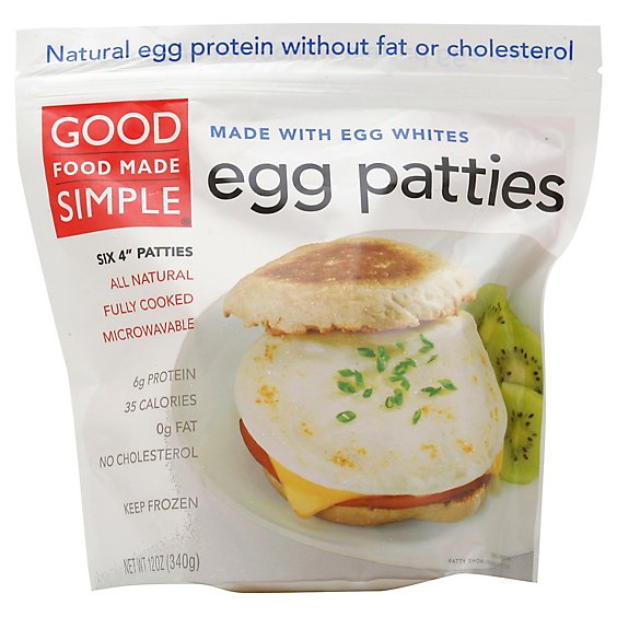 Good Food Made Simple Egg White Patties Cage Free 4 Inch Pouch 6 Count - 12 Oz
