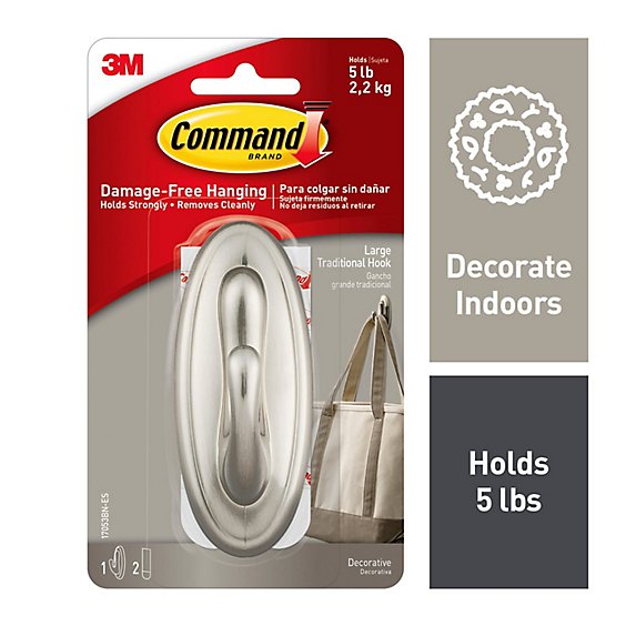 3M Command Decorative Hooks Traditional Metallic Coated Holds 2 kg Blister Pack - Each