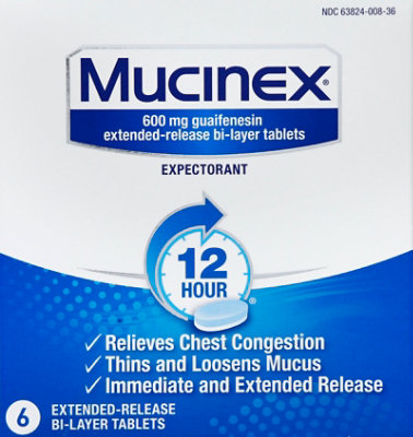 Mucinex Expectorant Chest Congestion 12 Hours Relief Extended Release Tablet - 6 Count - Image 2
