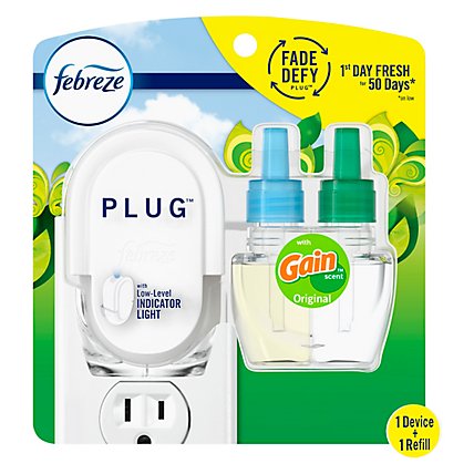 Febreze Air Freshener Odor Eliminating Fade Defy PLUG Gain Original Starter Kit - Each - Image 2