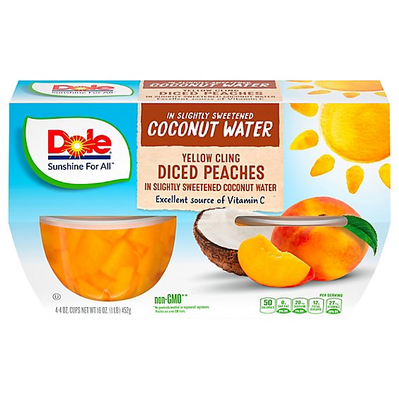Dole Peaches Diced Yellow Cling In Slightly Sweetened Coconut Water Multipack - 4-4 Oz