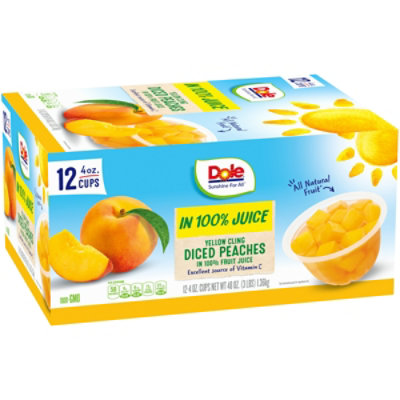 Dole Peaches Diced Yellow Cling In 100% Juice Box - 12-4 Oz
