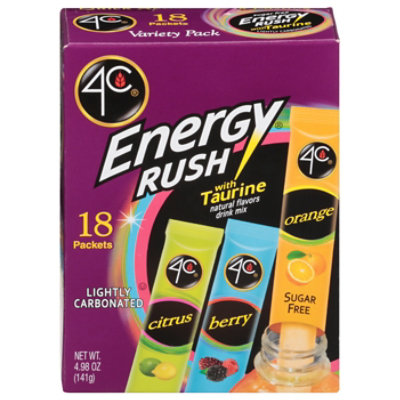 4C Foods Energy Rush Drink Mix Packets With Taurine Sugar Free Bonus Variety Pack 18 Count - 4.99 Oz - Image 2