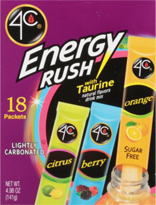 4C Foods Energy Rush Drink Mix Packets With Taurine Sugar Free Bonus Variety Pack 18 Count - 4.99 Oz - Image 1