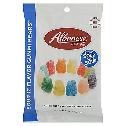 Albanese Candy Gummi Bears Sour 12 Flavor - 7 Oz - Image 1