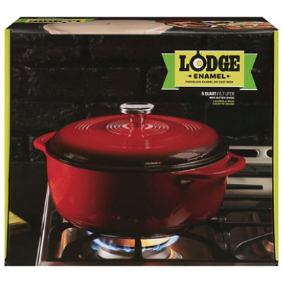 Lodge Cast Iron 6 Quart Enameled Cast Iron Dutch Oven, Red