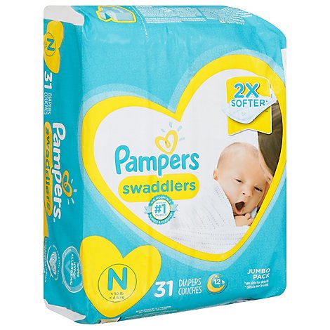  Pampers Swaddlers Diapers Newborn Size N - 31 Count 