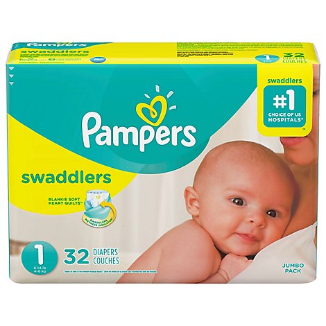  Pampers Swaddlers Diapers Newborn Size 1 - 32 Count 