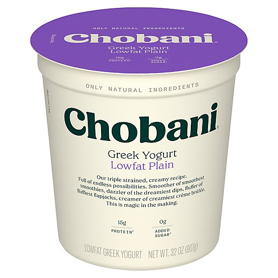 Chobani Yogurt Greek Low Fat Plain Cup - 32 Oz