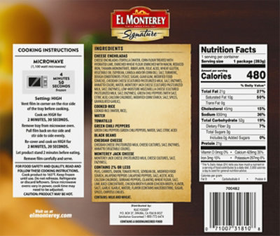 El Monterey Signature Cheese Frozen Entree Enchiladas - 10 Oz - Image 8