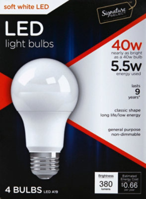 Signature SELECT Light Bulb LED Soft White 5.5W A19 380 Lumens - 4 Count - Image 2