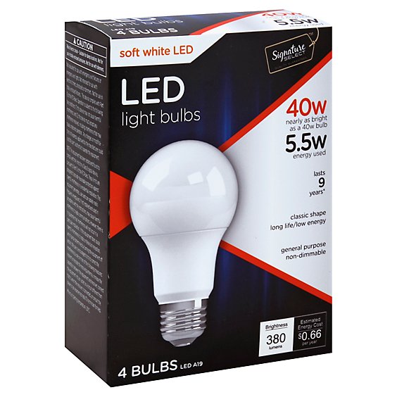 Signature SELECT Light Bulb LED Soft White 5.5W A19 380 Lumens - 4 Count