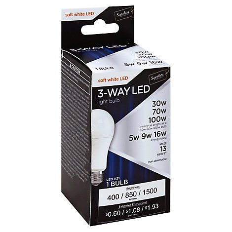 Signature SELECT Light Bulb LED 3 Way 5W 9W 16W A21 - Each