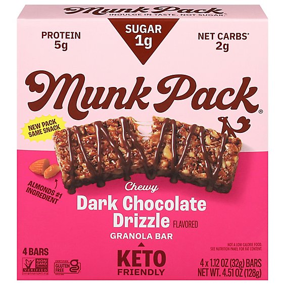 Munk Pack Dark Chocolate Cocoa Keto Granola Bar 4 Count - 4.51 Oz