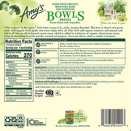 Amys Bowls Pesto Penne Pasta With Vegetables - 9 Oz - Image 6