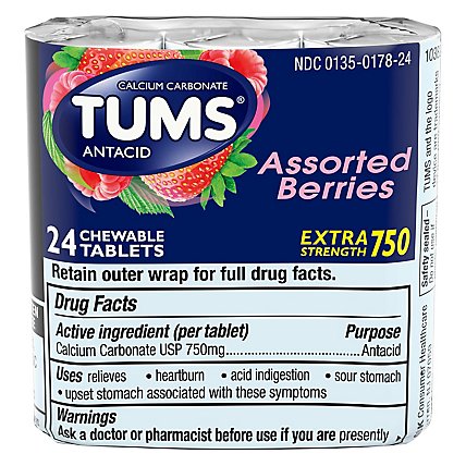 TUMS Antacid Tablets Chewable Extra Strength 750 Assorted Berries - 24 Count - Image 3