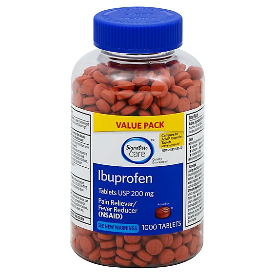 Signature Care Ibuprofen Pain Reliever Fever Reducer USP 200mg NSAID Tablet - 1000 Count