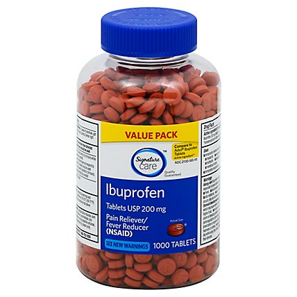 Signature Care Ibuprofen Pain Reliever Fever Reducer USP 200mg NSAID Tablet - 1000 Count - Image 1