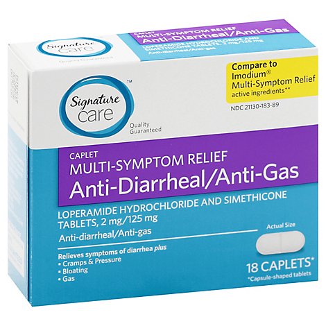 Signature Care Anti Diarrheal Anti Gas Caplets - 18 Count