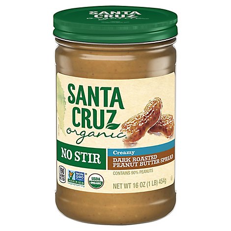 Santa Cruz Organic Peanut Butter Spread Dark Roasted No Stir Creamy - 16 Oz