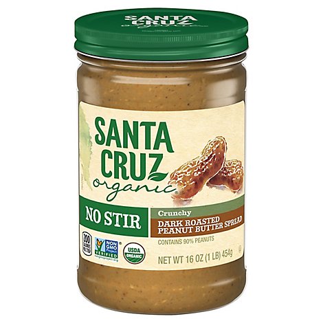 Santa Cruz Organic Peanut Butter Spread Dark Roasted No Stir Crunchy - 16 Oz