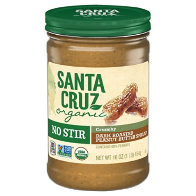 Santa Cruz Organic Peanut Butter Spread Dark Roasted No Stir Crunchy - 16 Oz