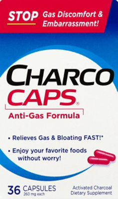 CharcoCaps Dietary Supplement Activated Charcoal Anti Gas Formula Capsules 260 mg - 36 Count - Image 2