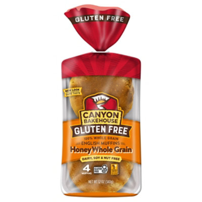 Canyon Bakehouse Honey Whole Grain Gluten Free English Muffins Fresh 4 Count - 12 Oz