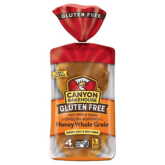 Canyon Bakehouse Honey Whole Grain Gluten Free English Muffins Fresh 4 Count - 12 Oz