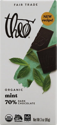 Theo Chocolate Bar Organic Dark Chocolate 70% Mint - 3 Oz - Image 2