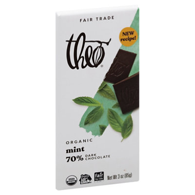 Theo Chocolate Bar Organic Dark Chocolate 70% Mint - 3 Oz - Image 1