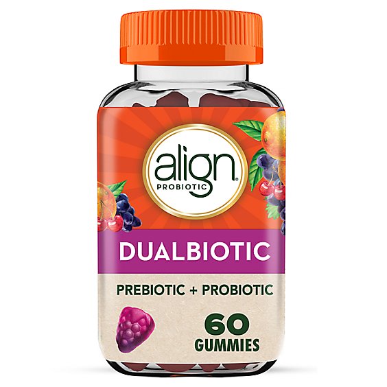 Align DualBiotic Prebiotic + Probiotic for Men And Women Natural Fruit Flavor Gummies - 60 Count