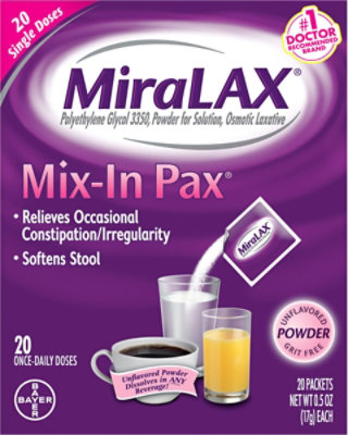 MiraLAX Laxative Osmotic Powder Mix In Pax Unflavored - 20 Count - Image 2