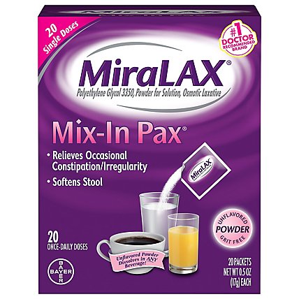 MiraLAX Laxative Osmotic Powder Mix In Pax Unflavored - 20 Count - Image 1