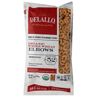 DeLallo Pasta Organic 100% Whole Wheat No. 52 Elbows - 16 Oz