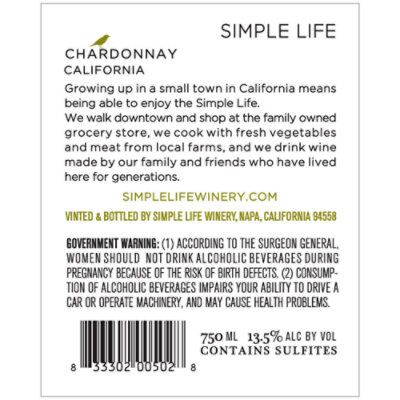 Simple Life Wine Chardonnay California - 750 Ml - Image 3