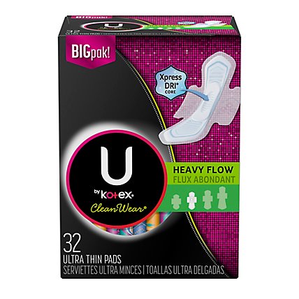 U by Kotex CleanWear Pads Ultra Thin with Wings Heavy Flow - 32 Count - Image 3