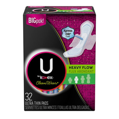 U by Kotex CleanWear Pads Ultra Thin with Wings Heavy Flow - 32 Count - Image 3