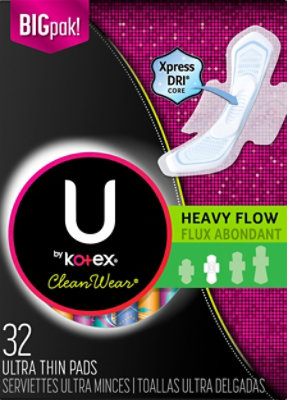 U by Kotex CleanWear Pads Ultra Thin with Wings Heavy Flow - 32 Count - Image 2