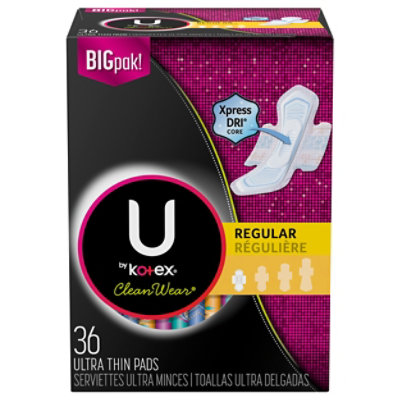  U by Kotex CleanWear Pads Ultra Thin with Wings Regular Flow - 36 Count 