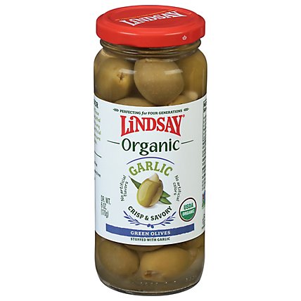 Lindsay Olives Green Greek 100% Organic Stuffed With Garlic - 6 Oz - Image 3