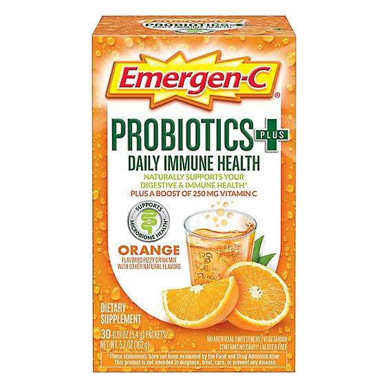 Emergen-C Probiotics Plus Daily Immune Health Orange Drink Mix - 30-0.19 Oz