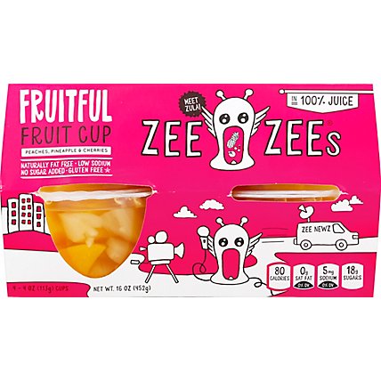 Zee Zees Fruit Cup In 100% Juice Fruitful Peaches Pineapple 