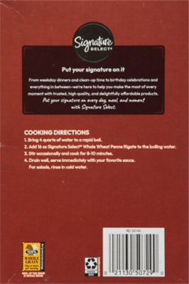 Signature SELECT Pasta Whole Wheat Penne Rigate - 16 Oz - Image 6