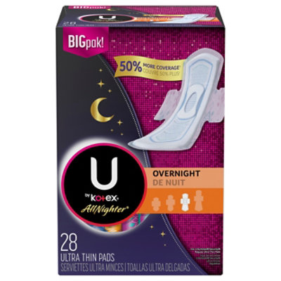 U by Kotex AllNighter Pads Ultra Thin With Wings Overnight - 28 Count - Image 2